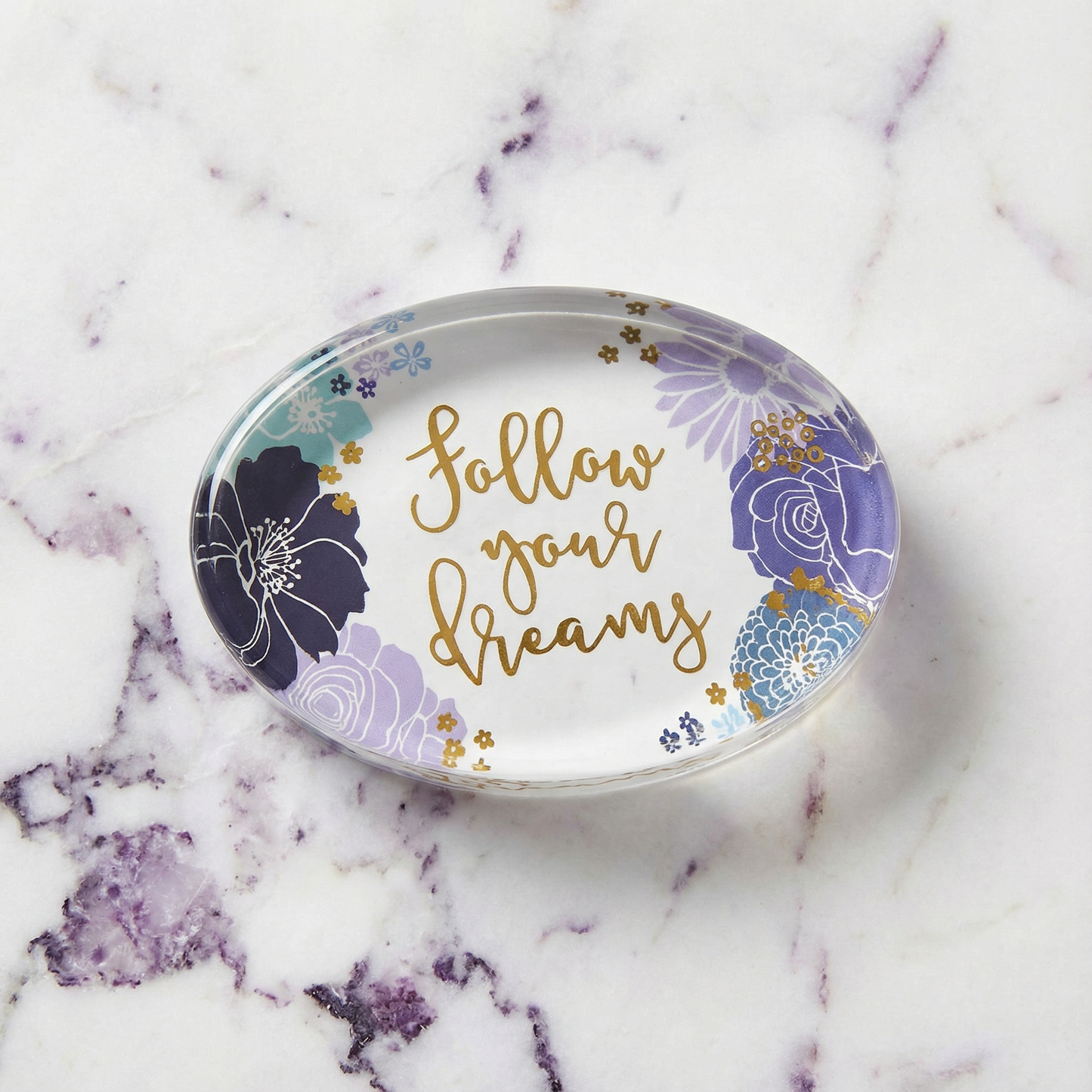 Follow Your Dreams Oval Floral Glass Paperweight