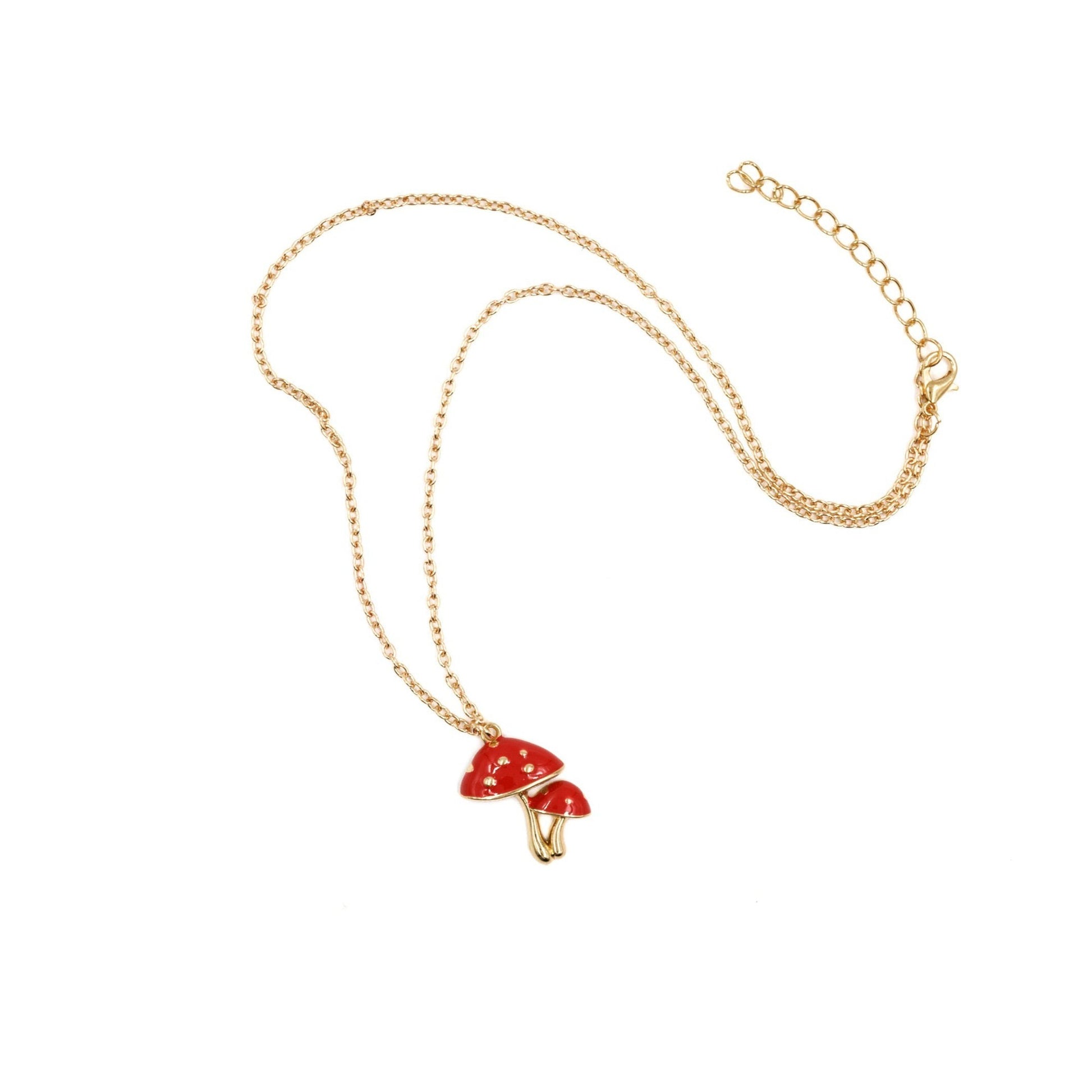 Forestcore Toadstool Mushroom Charm Necklace in Gold in a Gift Box