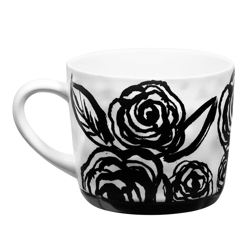 Forever & Always Mug in White with Black Floral Artwork | Giftable Coffee Tea Cup | 15oz