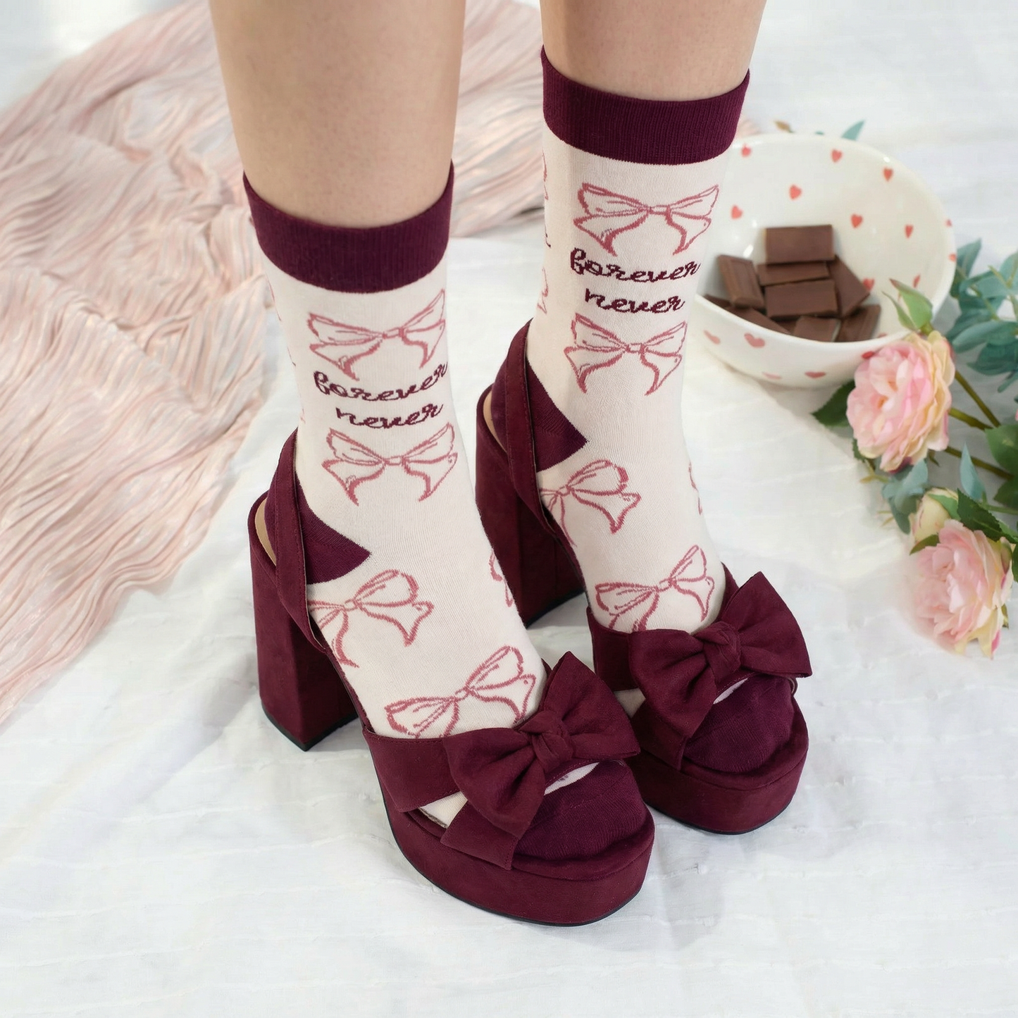 Forever Never Socks | Coquette Bow Crew Socks in Pink
