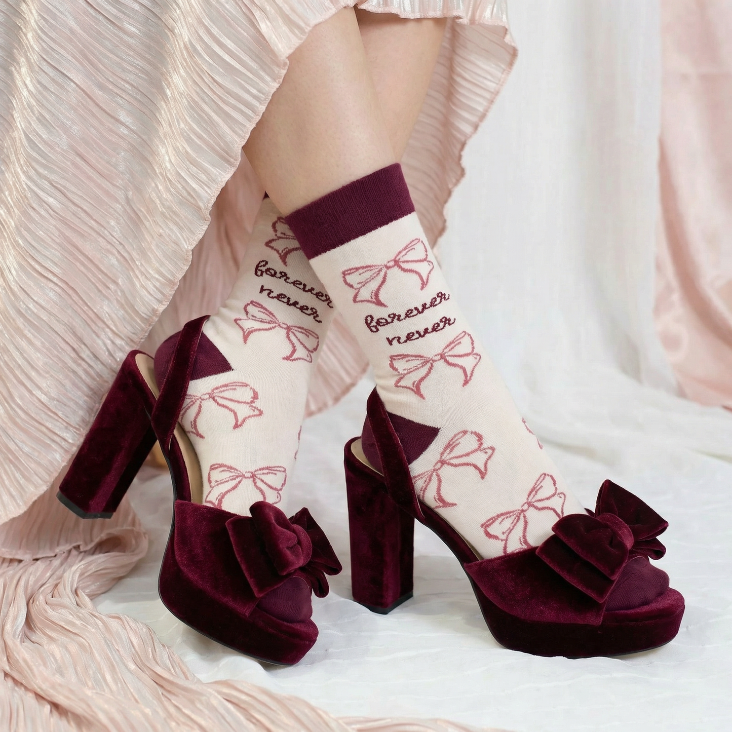 Forever Never Socks | Coquette Bow Crew Socks in Pink