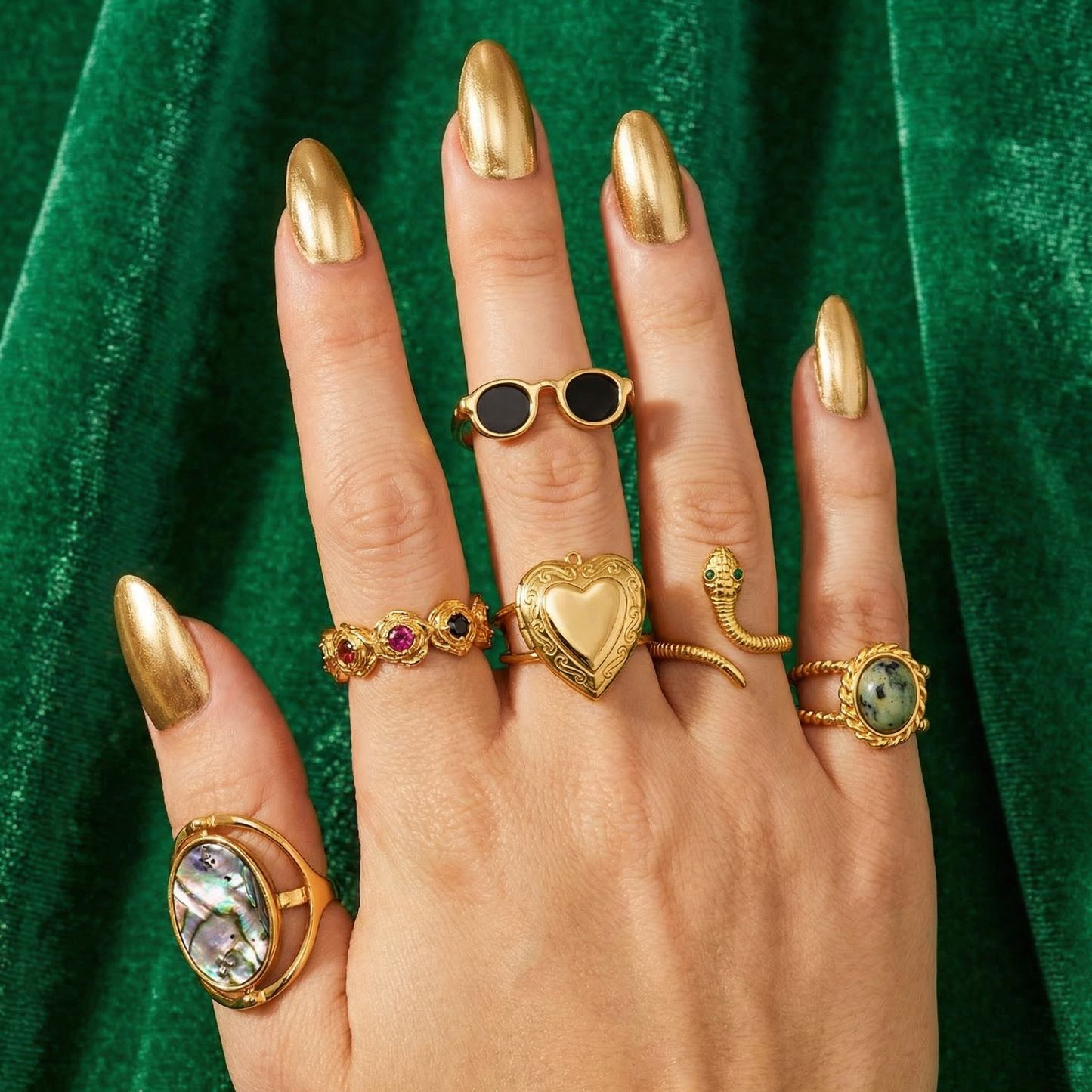 Frances 18K Gold Non-Tarnish Multi Stone Vintage Ring | Hypoallergenic Water-Resistant Jewelry