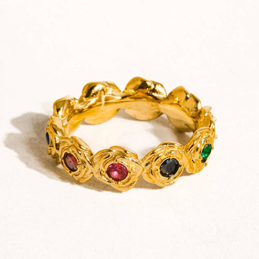 Frances 18K Gold Non-Tarnish Multi Stone Vintage Ring | Hypoallergenic Water-Resistant Jewelry