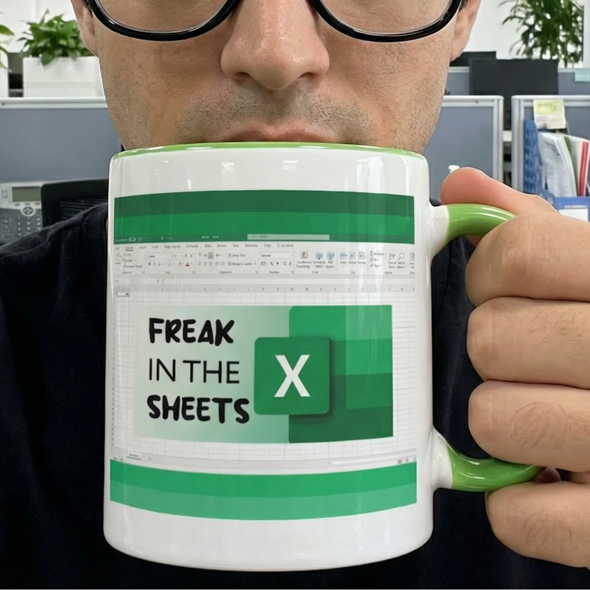 Freak In The (Excel) Sheets Ceramic Mug in White and Green | Coffee Tea Cup | 15oz