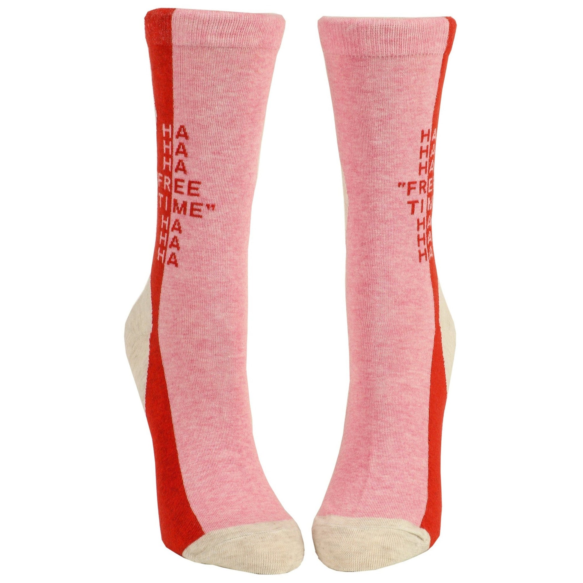 Free Time Ha Ha Ha Women's Crew Novelty Socks in Red and Pink