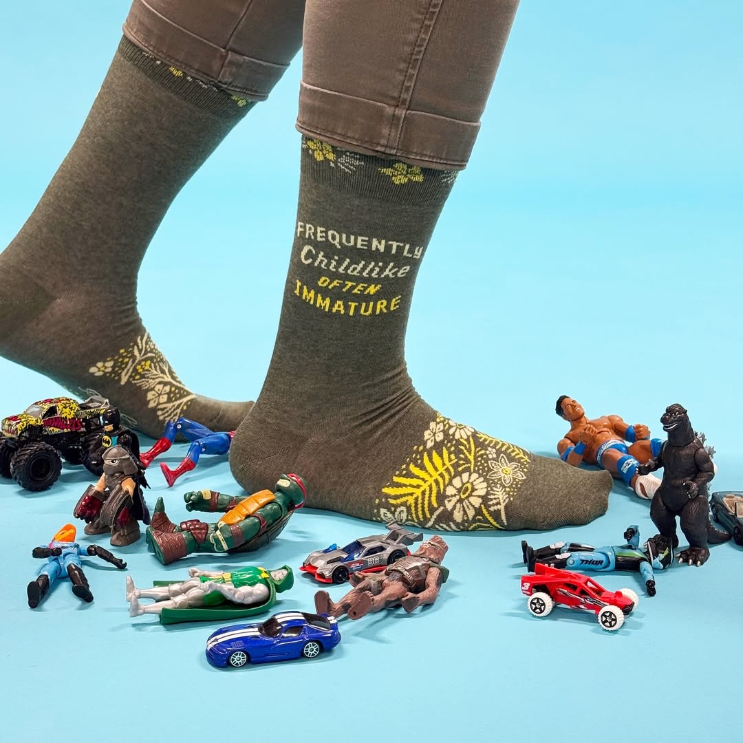 Frequently Childlike Often Immature Men's Crew Socks | Novelty Socks | BlueQ at GetBullish