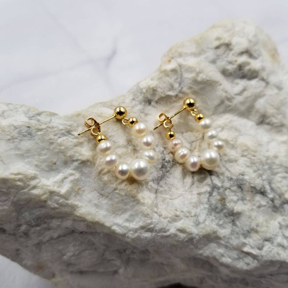 Freshwater Pearl Hoop Stud Earrings | 14k Gold Plated-The Pretty Jewellery-The Bullish Store