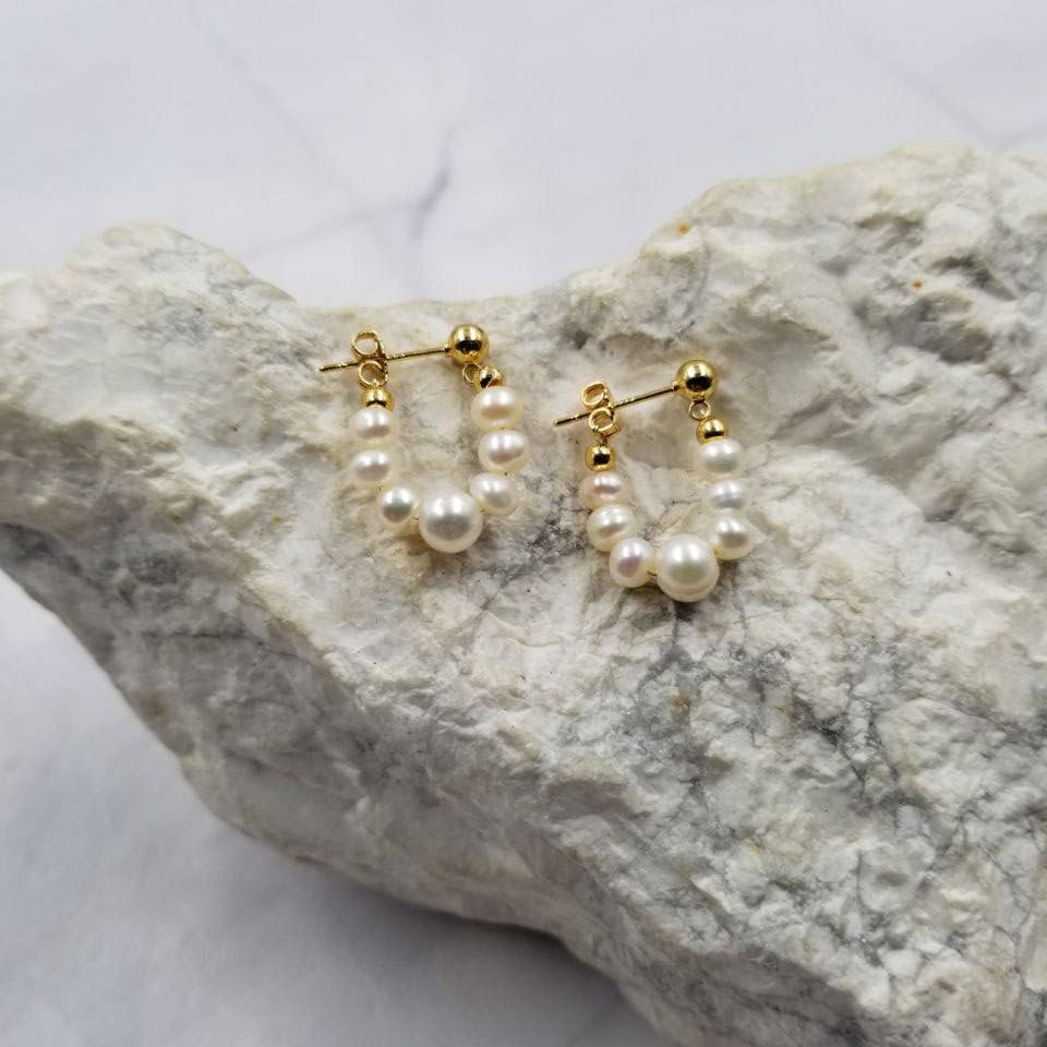 Freshwater Pearl Hoop Stud Earrings | 14k Gold Plated-The Pretty Jewellery-The Bullish Store