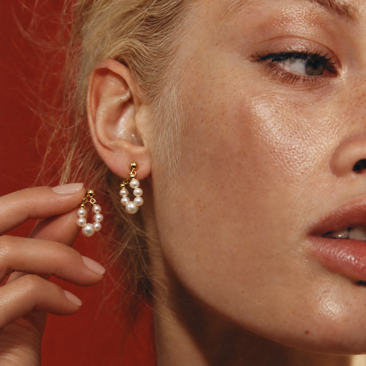 Freshwater Pearl Hoop Stud Earrings | 14k Gold Plated-The Pretty Jewellery-The Bullish Store
