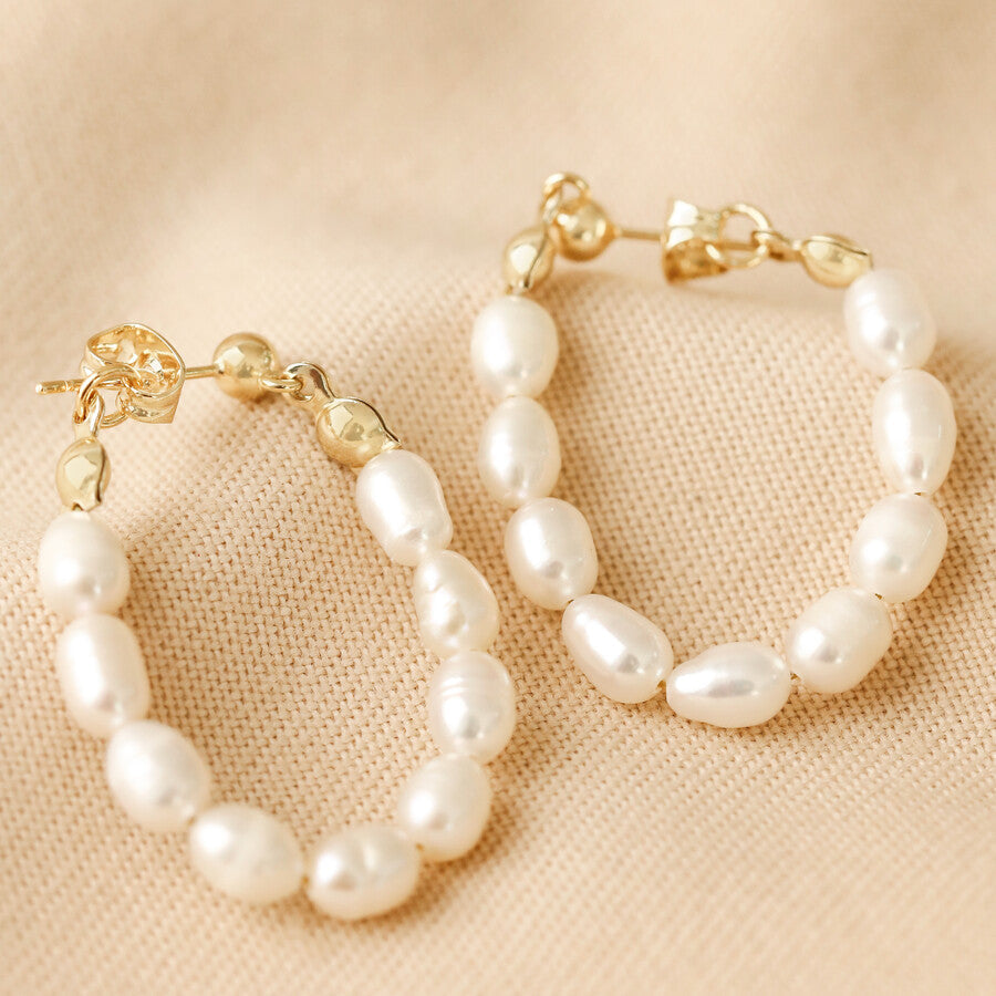 Freshwater Pearl Loop Earrings | Designed in the UK | 14K Gold Plated Brass and Real Freshwater Pearls