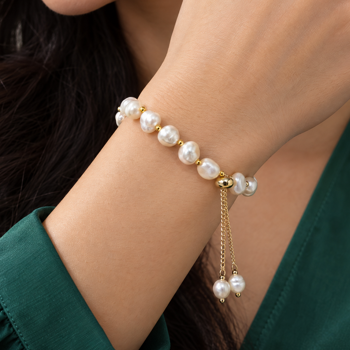 Freshwater Pearl Slider Bracelet | Gold Plated Adjustable-The Pretty Jewellery-The Bullish Store