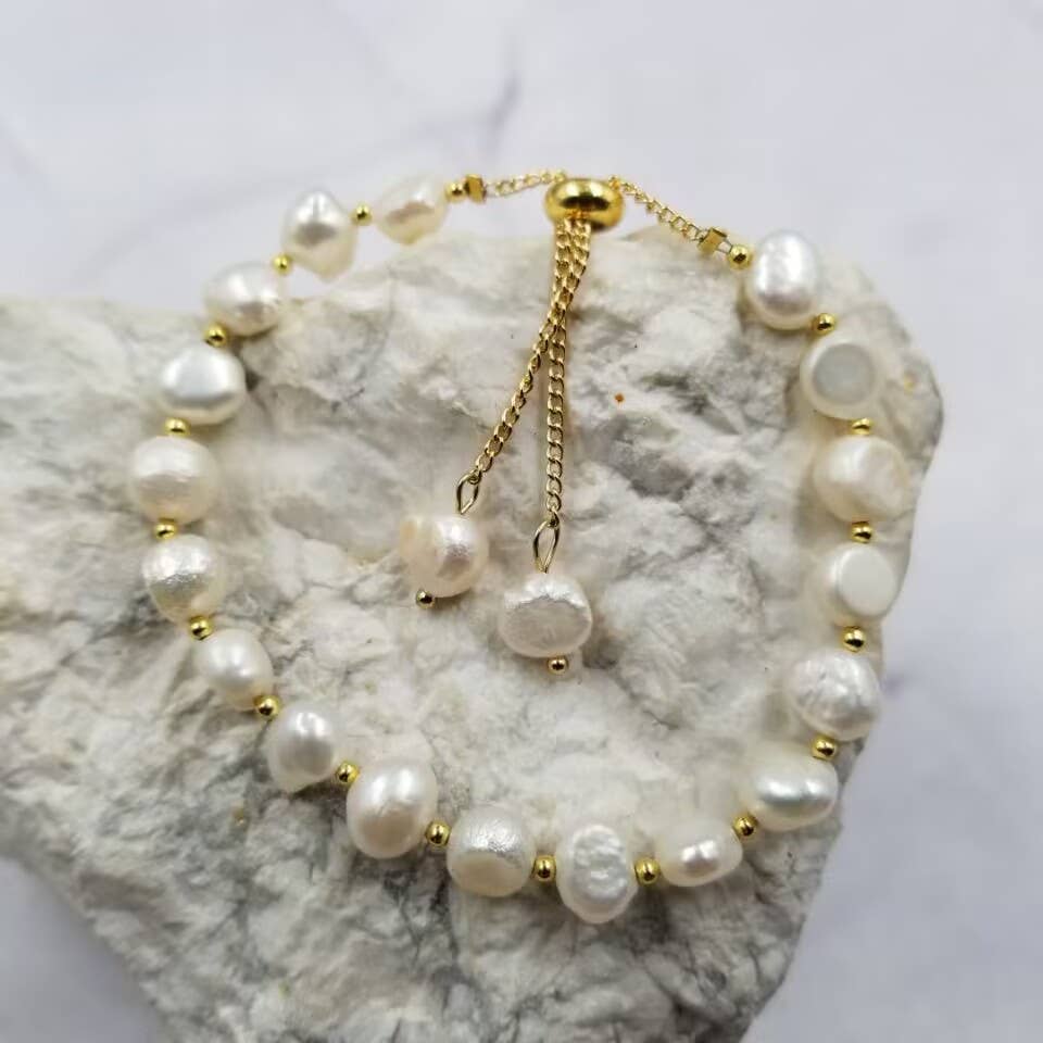 Freshwater Pearl Slider Bracelet | Gold Plated Adjustable-The Pretty Jewellery-The Bullish Store