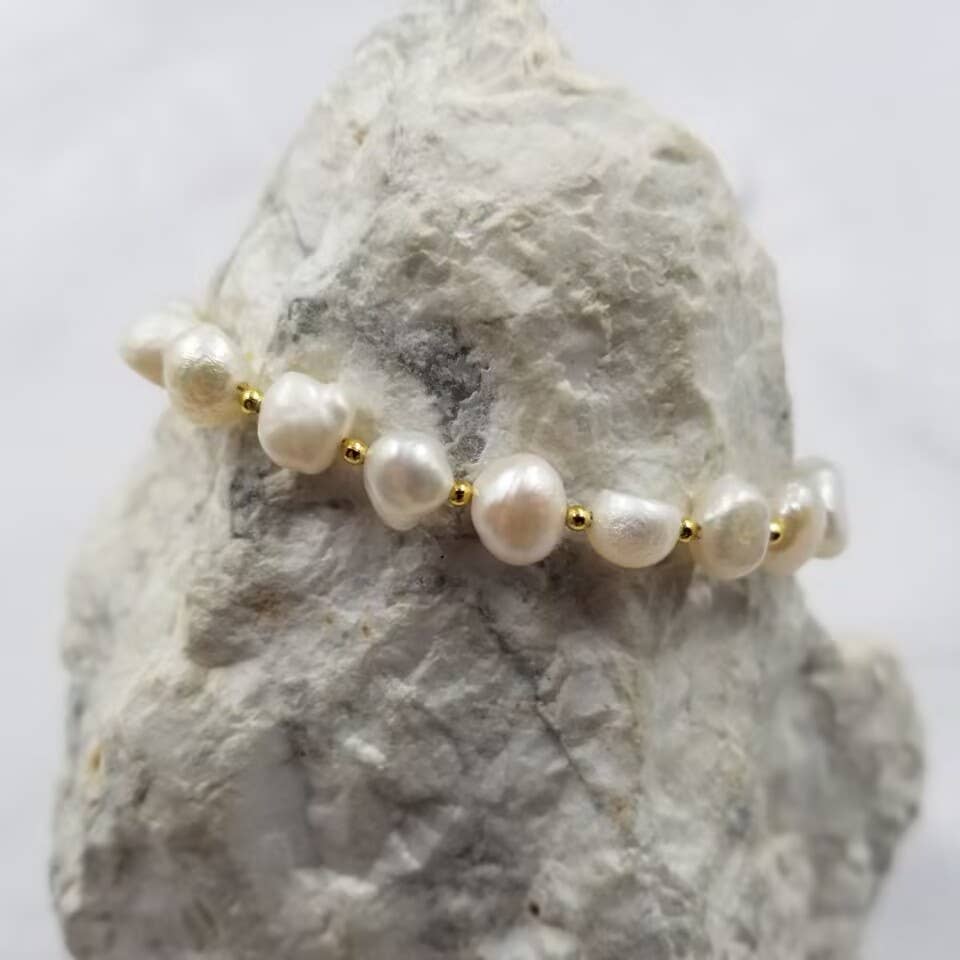 Freshwater Pearl Slider Bracelet | Gold Plated Adjustable-The Pretty Jewellery-The Bullish Store