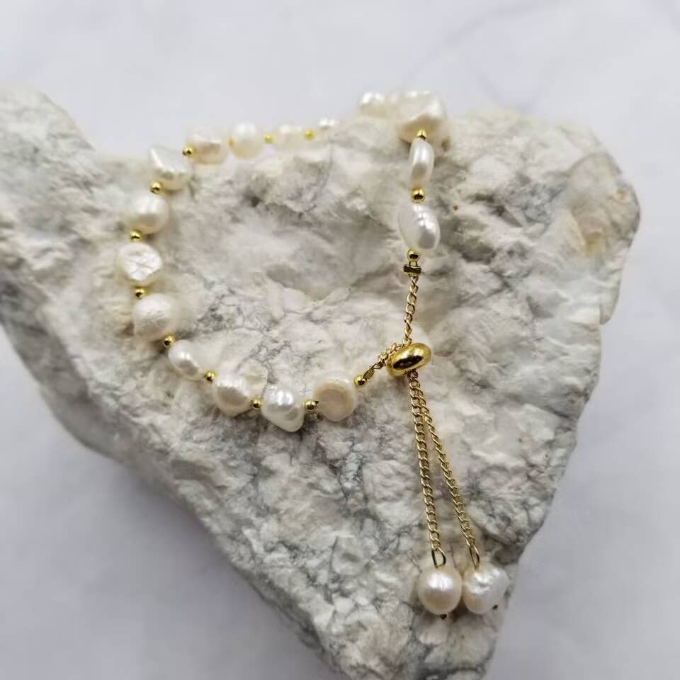 Freshwater Pearl Slider Bracelet | Gold Plated Adjustable-The Pretty Jewellery-The Bullish Store
