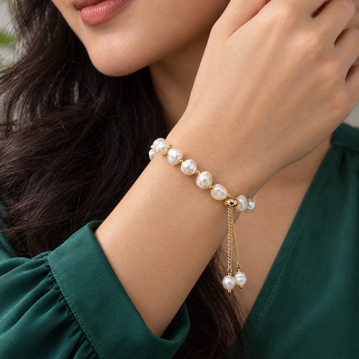 Freshwater Pearl Slider Bracelet | Gold Plated Adjustable-The Pretty Jewellery-The Bullish Store