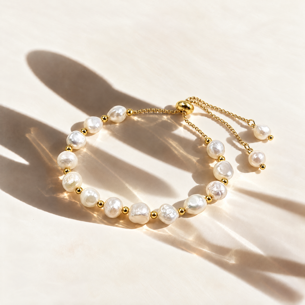 Freshwater Pearl Slider Bracelet | Gold Plated Adjustable-The Pretty Jewellery-The Bullish Store