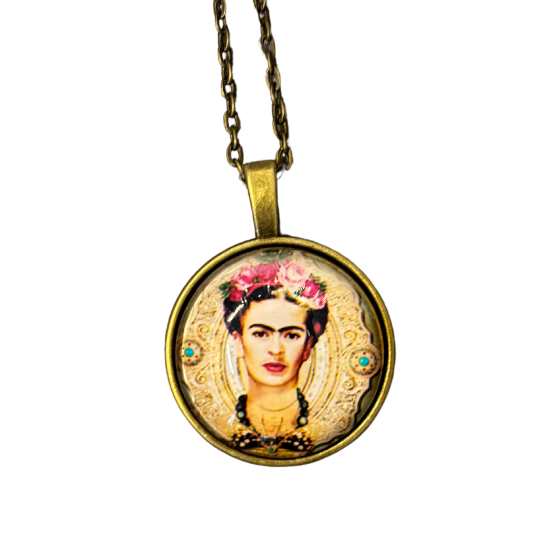 Frida Cabochon Pendant Necklace in Aged Bronze or Black