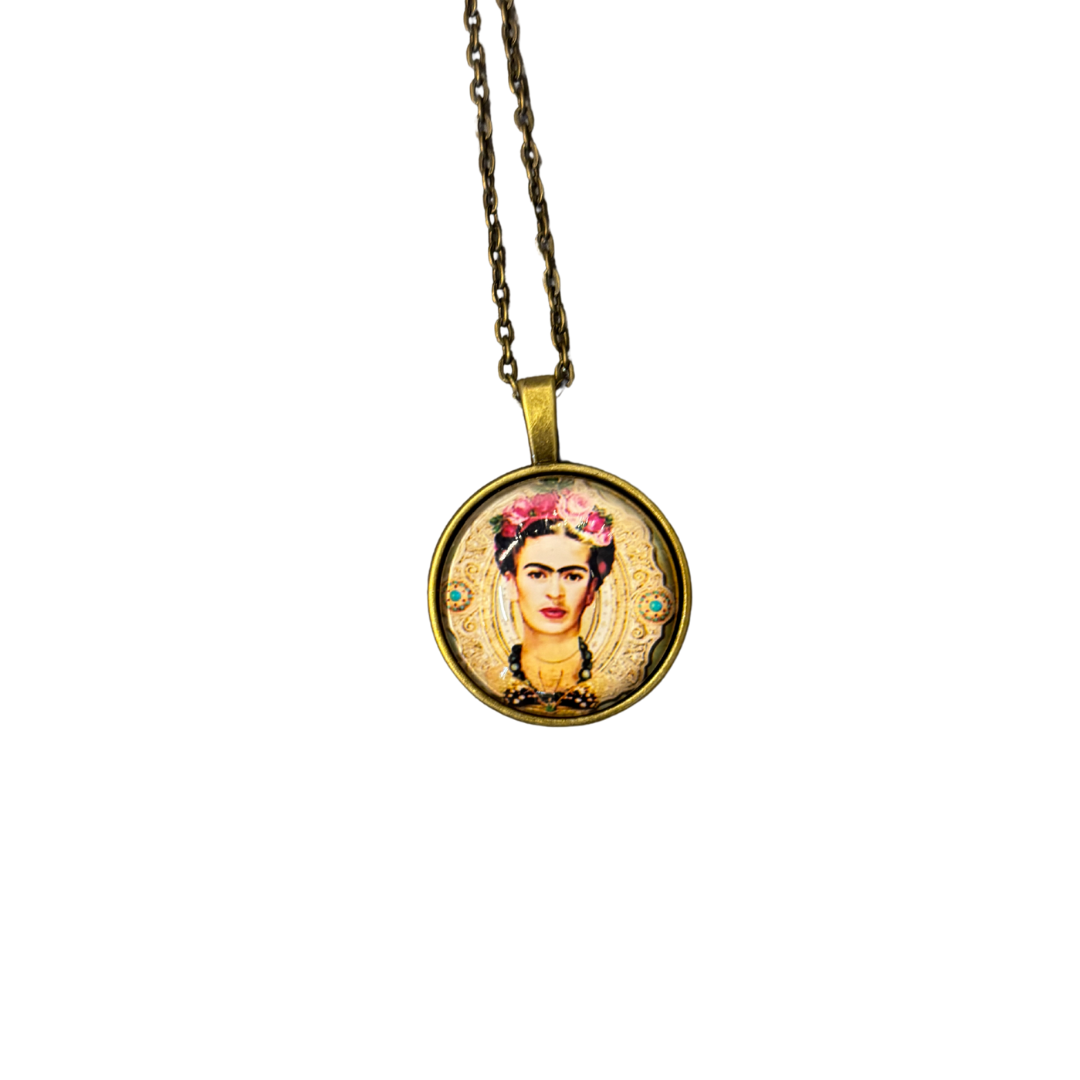 Frida Cabochon Pendant Necklace in Aged Bronze or Black