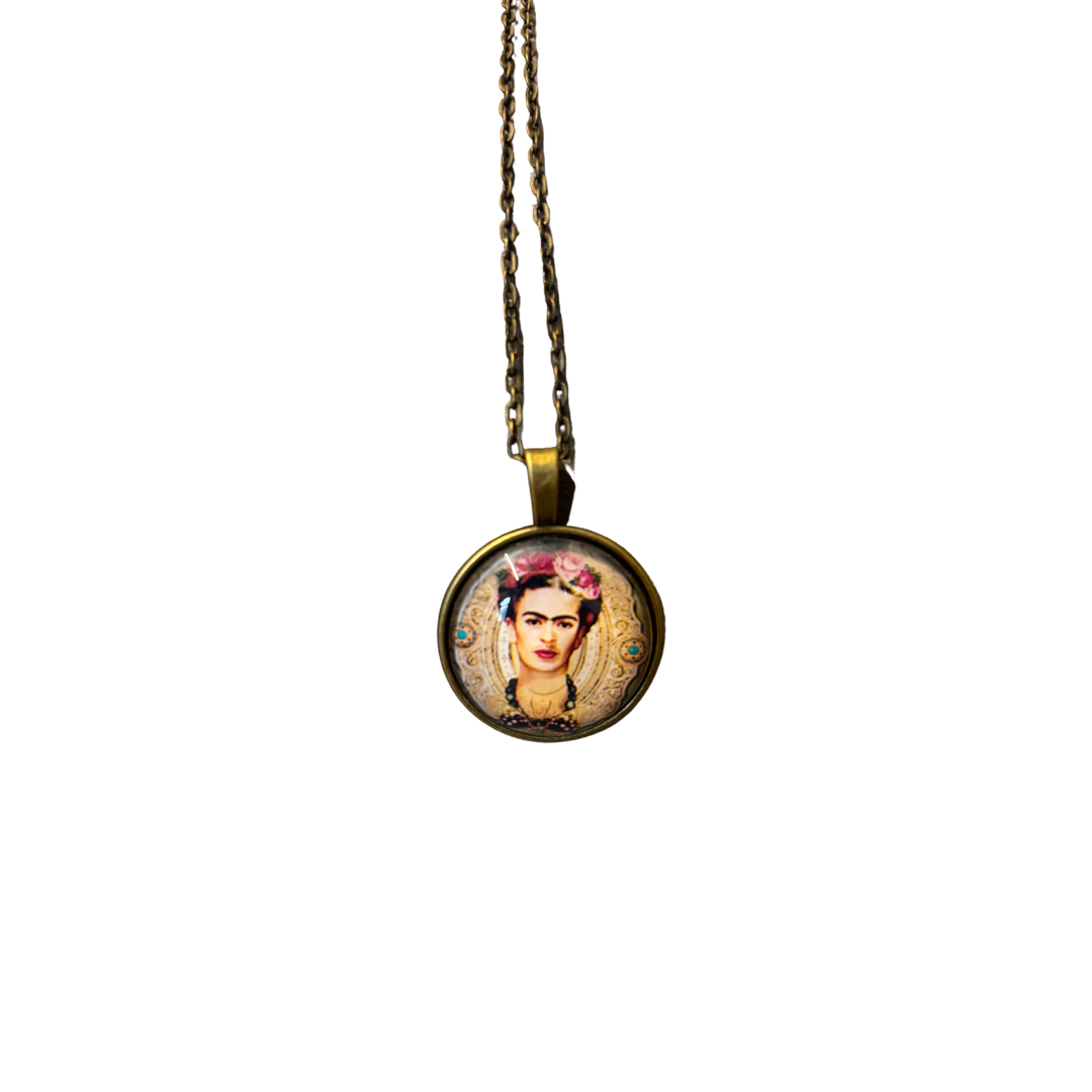 Frida Cabochon Pendant Necklace in Aged Bronze or Black