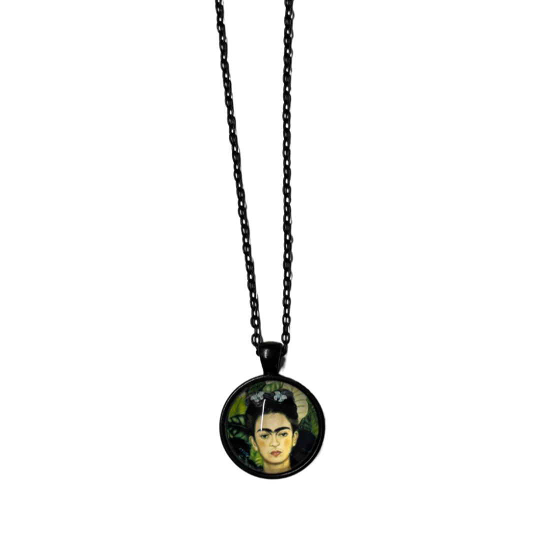 Frida Cabochon Pendant Necklace in Aged Bronze or Black