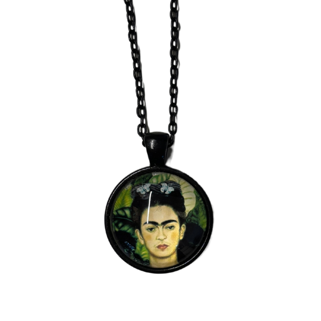 Frida Cabochon Pendant Necklace in Aged Bronze or Black