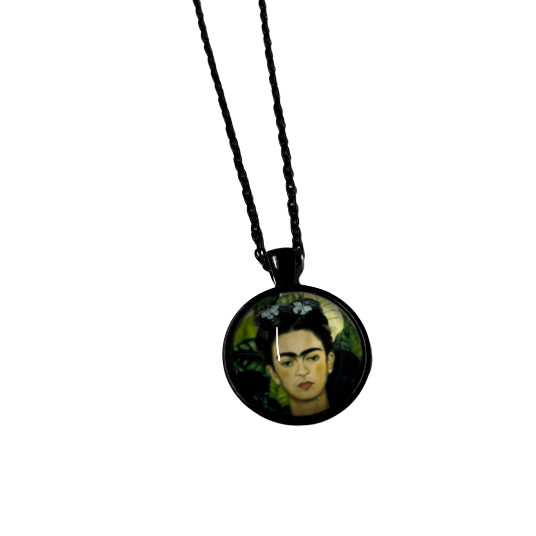 Frida Cabochon Pendant Necklace in Aged Bronze or Black