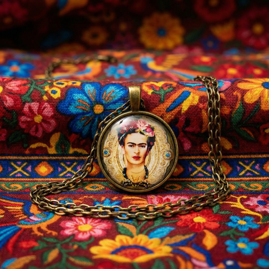 Frida Cabochon Pendant Necklace in Aged Bronze or Black