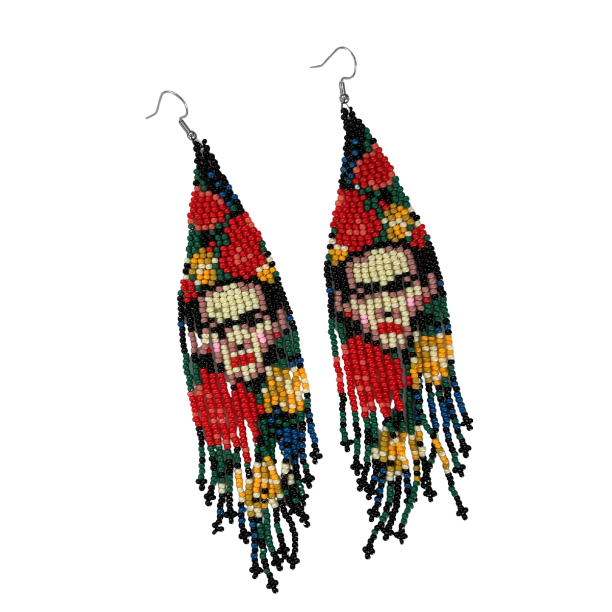 Frida Kahlo Beaded Statement Earrings | Ultra Long 6.6" Beaded Dangle Earrings-Paper & Quartz-The Bullish Store