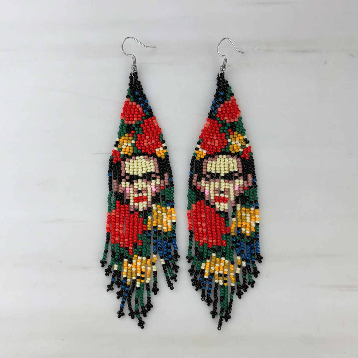 Frida Kahlo Beaded Statement Earrings | Ultra Long 6.6" Beaded Dangle Earrings-Paper & Quartz-The Bullish Store