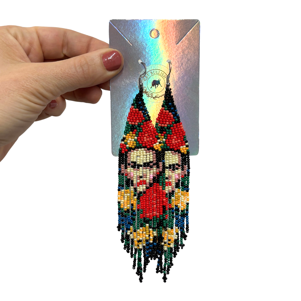 Frida Kahlo Beaded Statement Earrings | Ultra Long 6.6" Beaded Dangle Earrings-Paper & Quartz-The Bullish Store