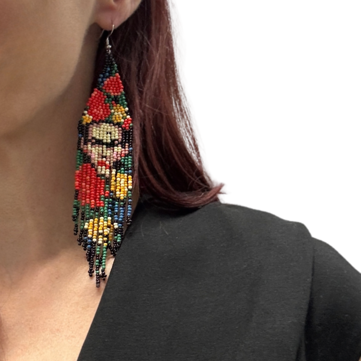 Frida Kahlo Beaded Statement Earrings | Ultra Long 6.6" Beaded Dangle Earrings-Paper & Quartz-The Bullish Store