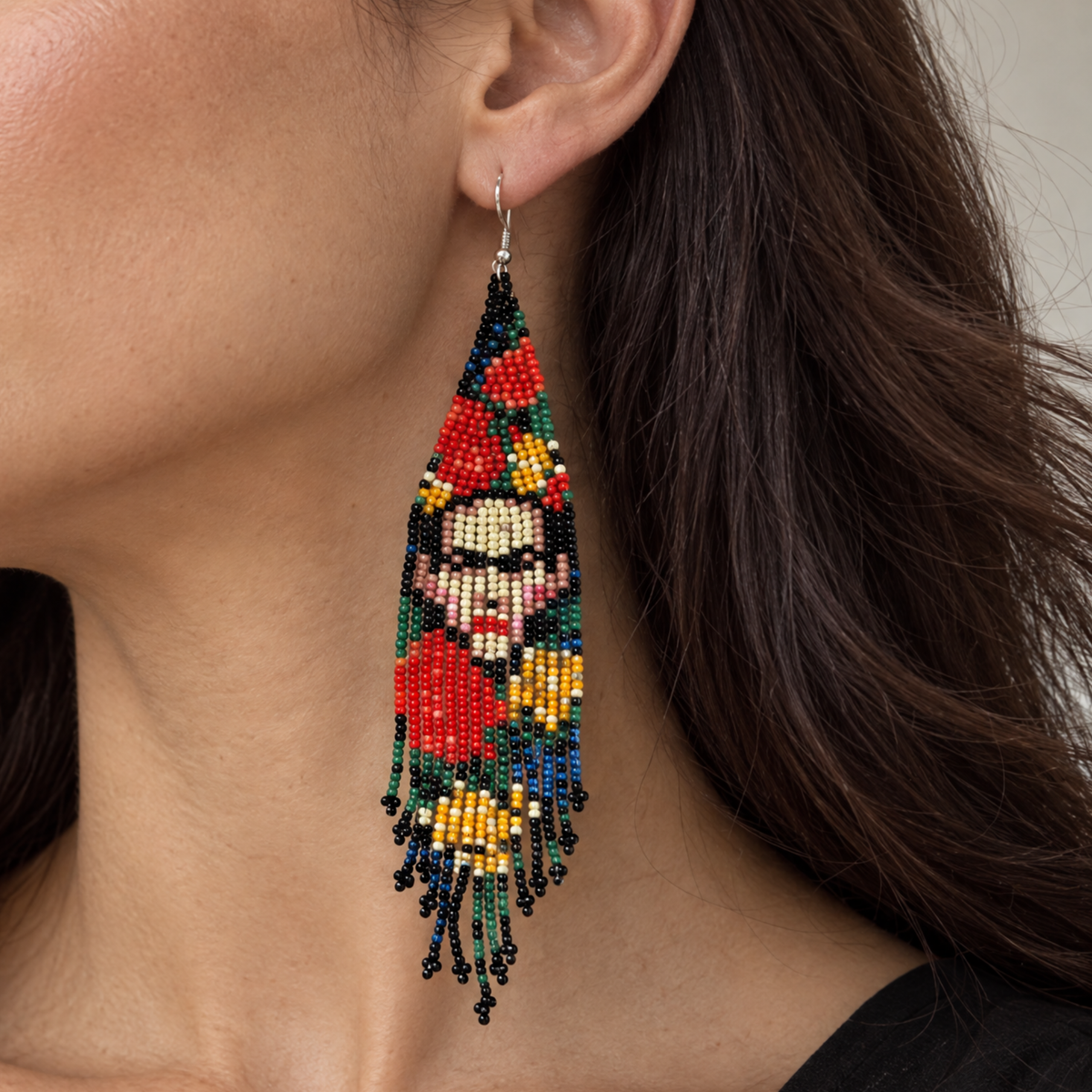 Frida Kahlo Beaded Statement Earrings | Ultra Long 6.6" Beaded Dangle Earrings-Paper & Quartz-The Bullish Store