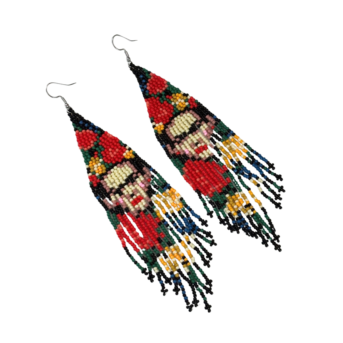 Frida Kahlo Beaded Statement Earrings | Ultra Long 6.6" Beaded Dangle Earrings-Paper & Quartz-The Bullish Store