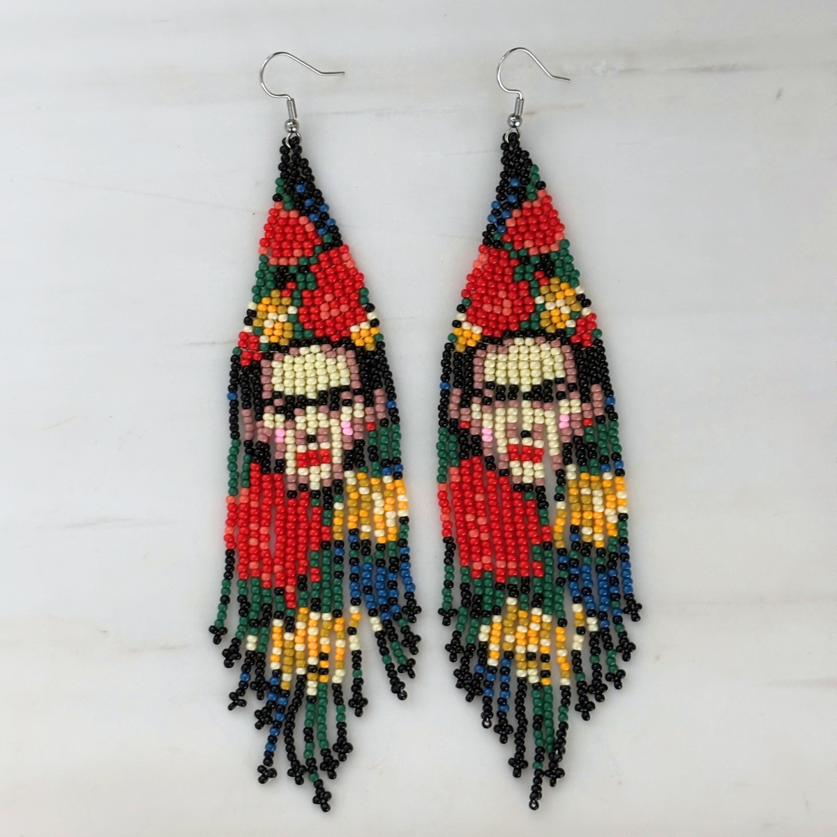 Frida Kahlo Beaded Statement Earrings | Ultra Long 6.6" Beaded Dangle Earrings-Paper & Quartz-The Bullish Store