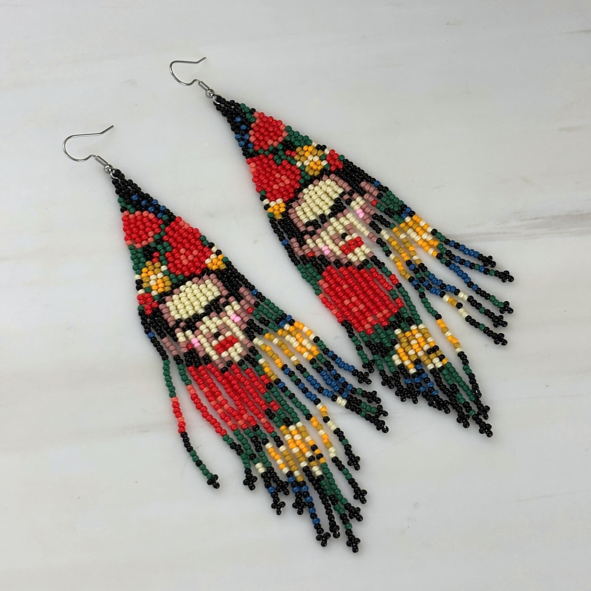 Frida Kahlo Beaded Statement Earrings | Ultra Long 6.6" Beaded Dangle Earrings-Paper & Quartz-The Bullish Store