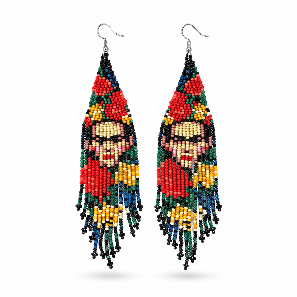 Frida Kahlo Beaded Statement Earrings | Ultra Long 6.6" Beaded Dangle Earrings-Paper & Quartz-The Bullish Store