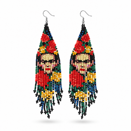 Frida Kahlo Beaded Statement Earrings | Ultra Long 6.6" Beaded Dangle Earrings-Paper & Quartz-The Bullish Store
