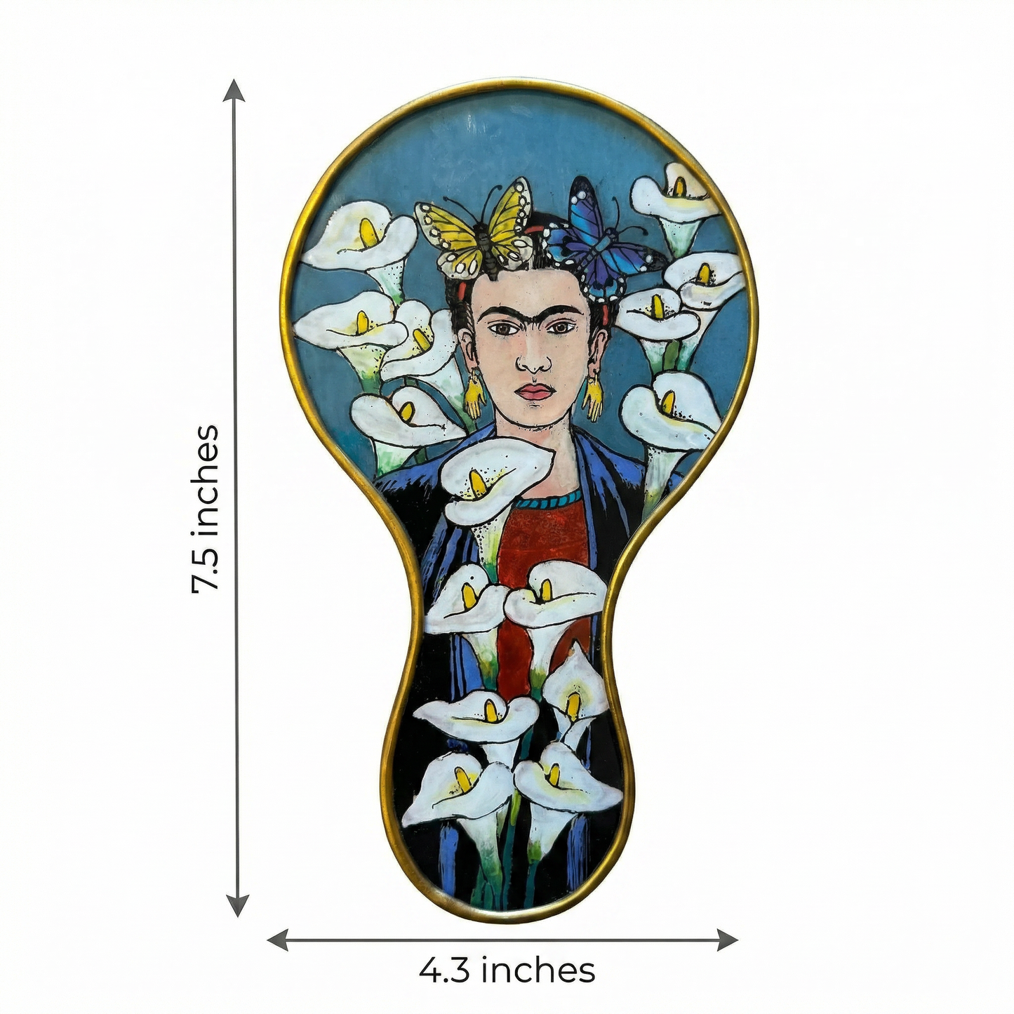 Frida Kahlo Hand Mirror with Calla Lilies & Butterflies | Hand-Painted Reverse Glass, Made in Peru