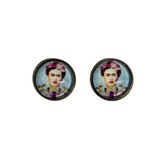 Frida Kahlo Small Cabochon Stud Earrings | Frida Portrait Jewelry