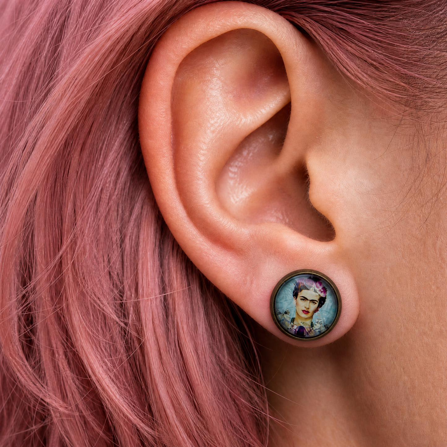 Frida Kahlo Small Cabochon Stud Earrings | Frida Portrait Jewelry