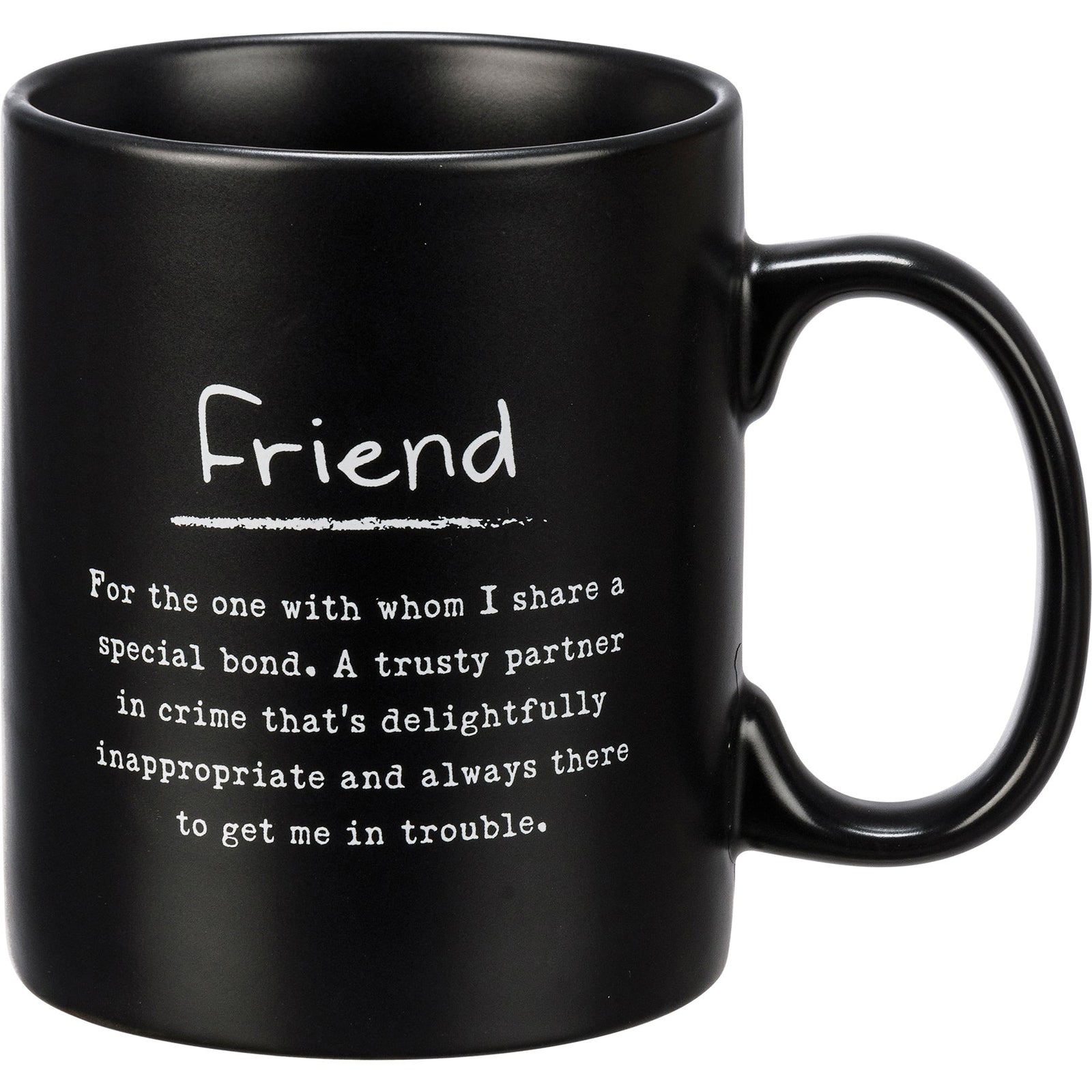 Friend Poetry Stoneware Mug | Matte Black Double-sided Coffee Tea Cup | 20oz
