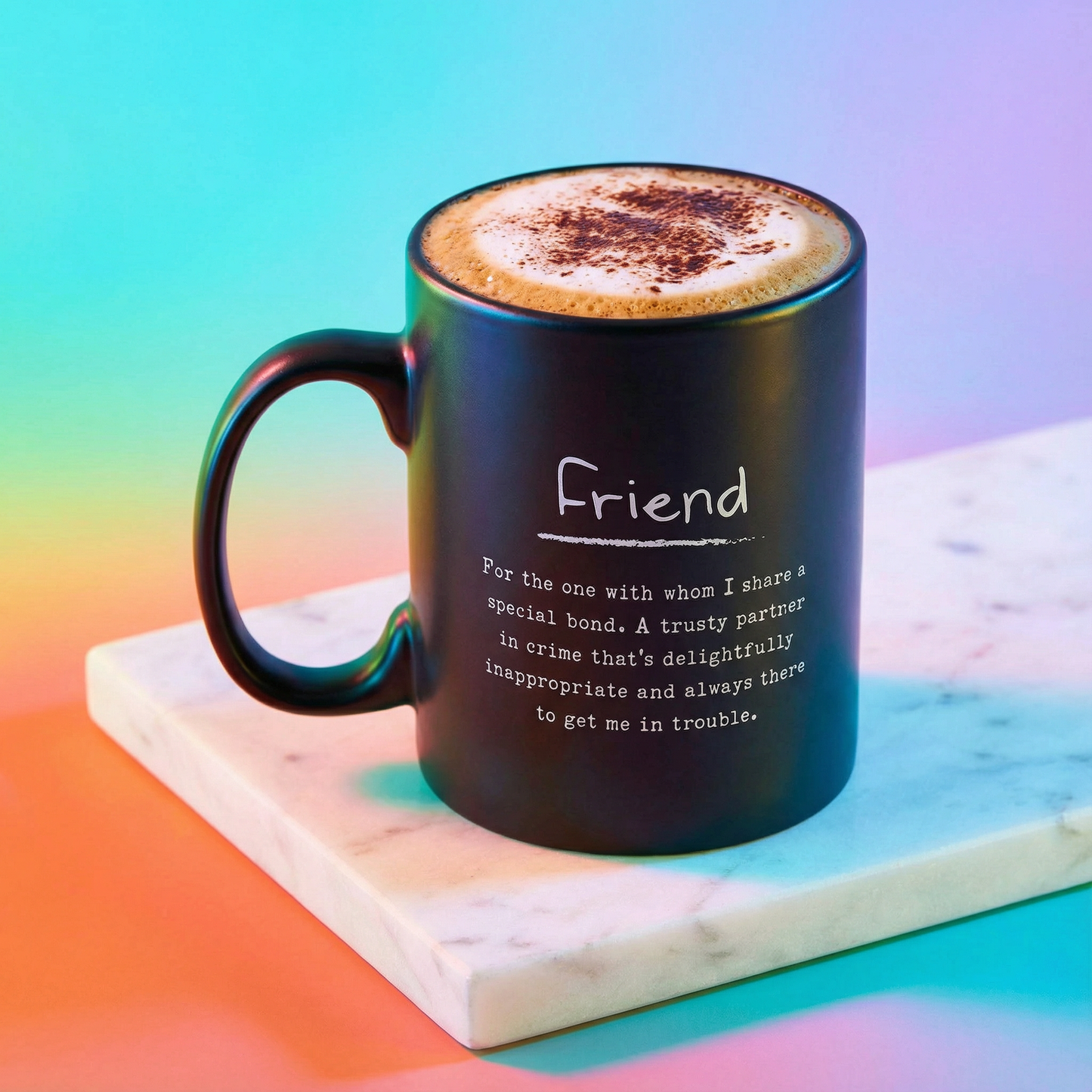 Friend Poetry Stoneware Mug | Matte Black Double-sided Coffee Tea Cup | 20oz