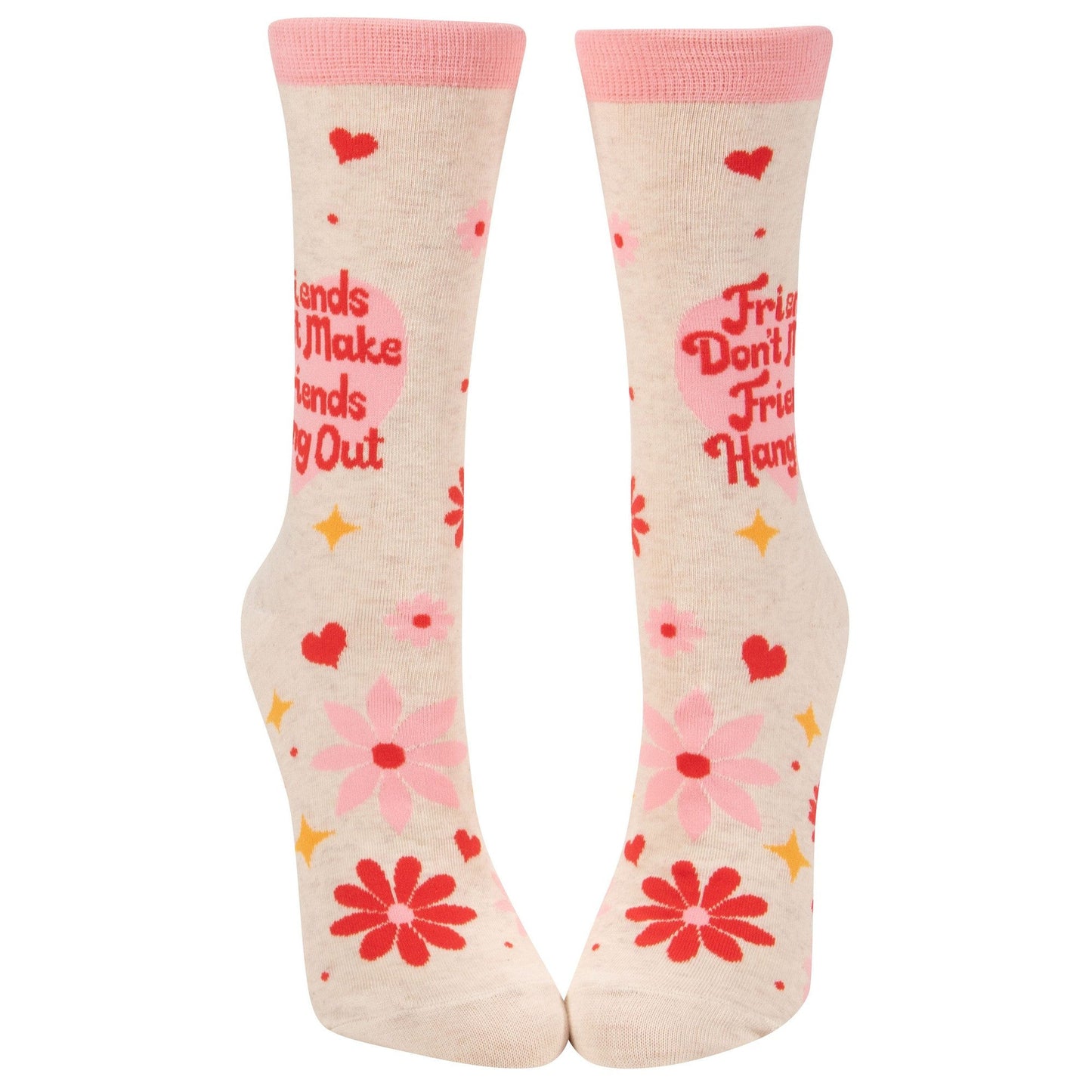 Friends Don't Make Friends Hang Out Women's Crew Socks | Pink Flowers Hearts Print | BlueQ at GetBullish