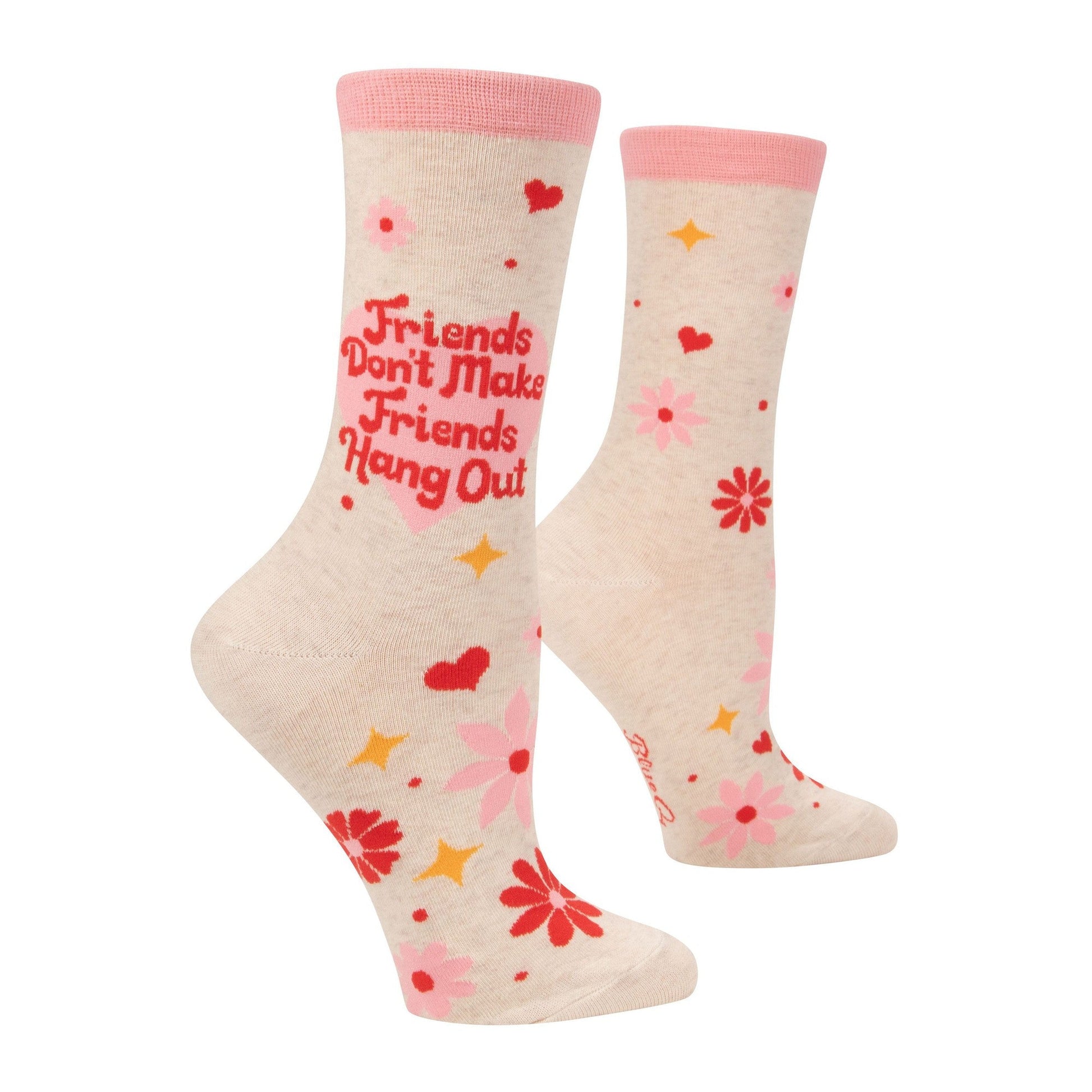 Friends Don't Make Friends Hang Out Women's Crew Socks | Pink Flowers Hearts Print | BlueQ at GetBullish