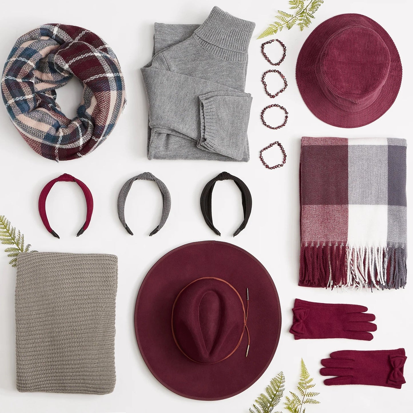 Fringe Plaid Blanket Scarf Burgundy & Grey | Soft Classic Shawl Wrap | 57" x 57"