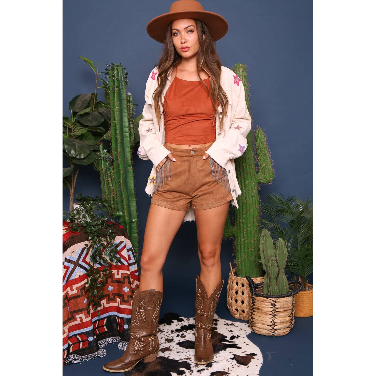 Fringe Suede Shorts in Camel | Cowgirl Western Attire [Sizes SM-L]