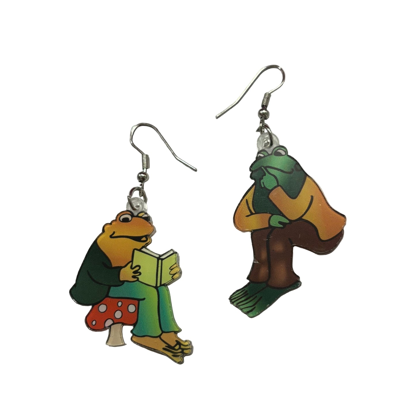 Frog Friends Reading Books Earrings | Cute Acrylic Book Lover Gift & Quirky Frog Jewelry