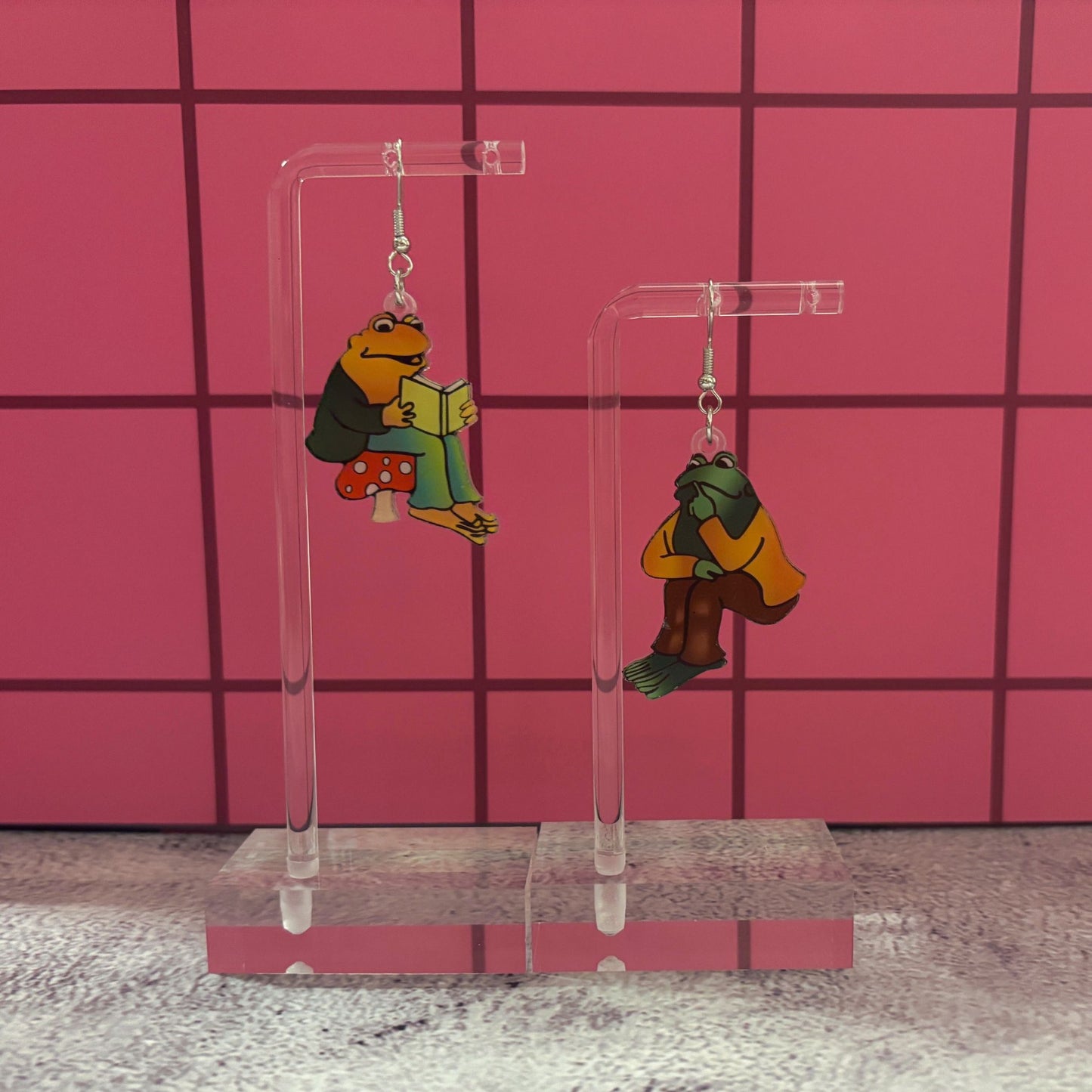 Frog Friends Reading Books Earrings | Cute Acrylic Book Lover Gift & Quirky Frog Jewelry