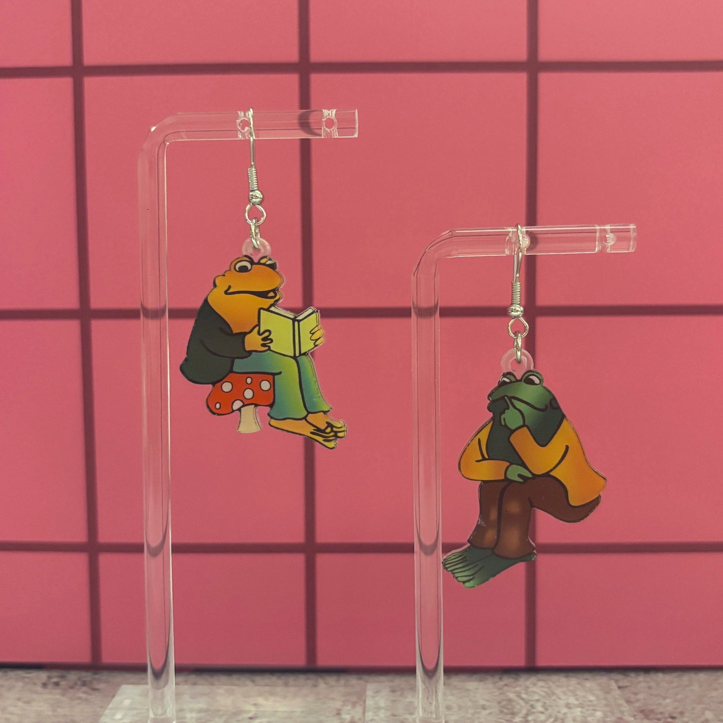 Frog Friends Reading Books Earrings | Cute Acrylic Book Lover Gift & Quirky Frog Jewelry