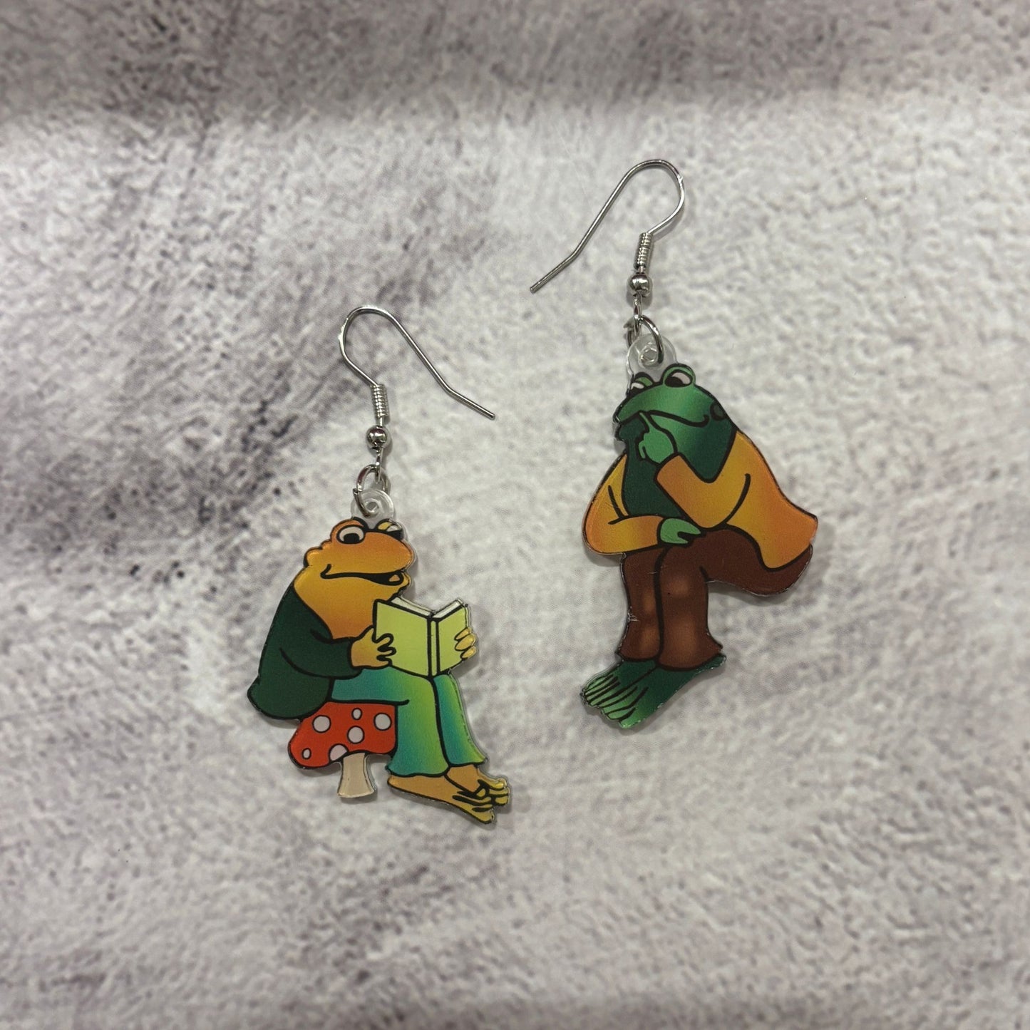 Frog Friends Reading Books Earrings | Cute Acrylic Book Lover Gift & Quirky Frog Jewelry